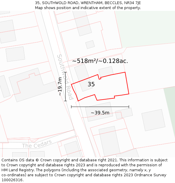 35, SOUTHWOLD ROAD, WRENTHAM, BECCLES, NR34 7JE: Plot and title map