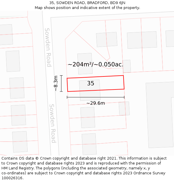 35, SOWDEN ROAD, BRADFORD, BD9 6JN: Plot and title map