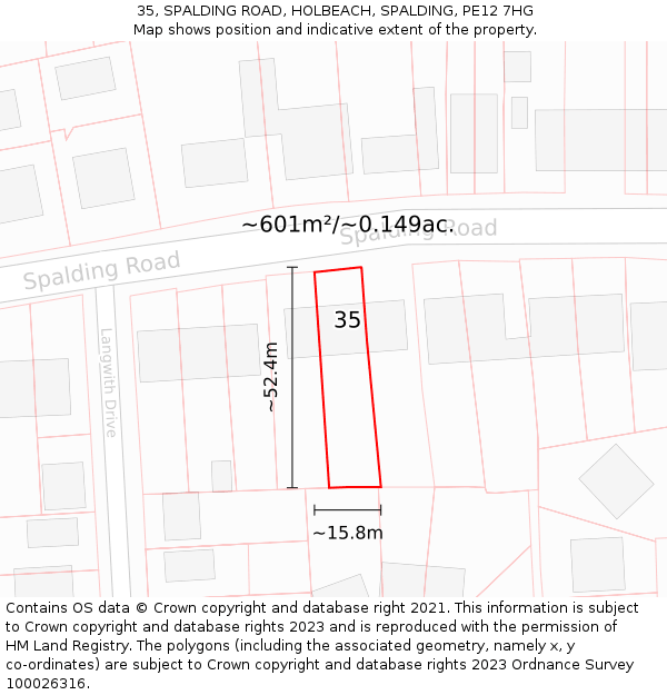 35, SPALDING ROAD, HOLBEACH, SPALDING, PE12 7HG: Plot and title map