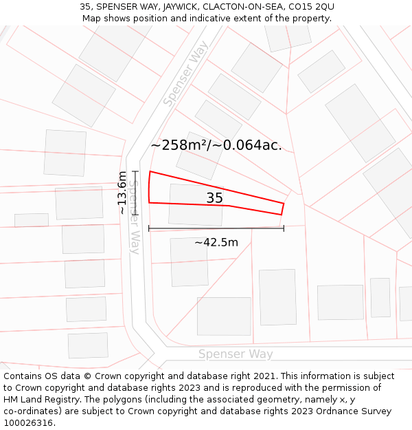 35, SPENSER WAY, JAYWICK, CLACTON-ON-SEA, CO15 2QU: Plot and title map