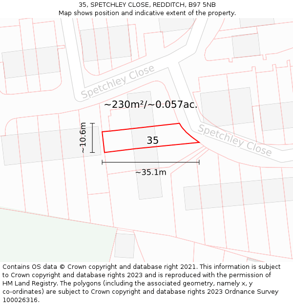 35, SPETCHLEY CLOSE, REDDITCH, B97 5NB: Plot and title map