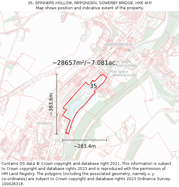 35, SPINNERS HOLLOW, RIPPONDEN, SOWERBY BRIDGE, HX6 4HY: Plot and title map