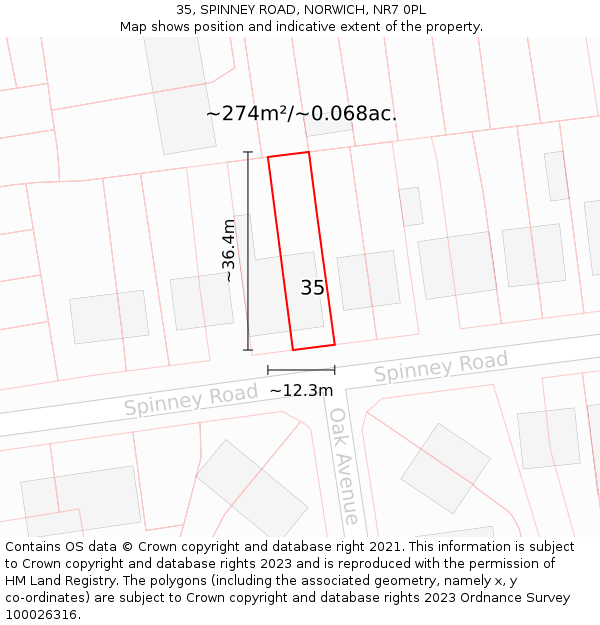 35, SPINNEY ROAD, NORWICH, NR7 0PL: Plot and title map