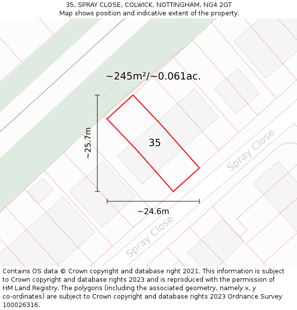 35, SPRAY CLOSE, COLWICK, NOTTINGHAM, NG4 2GT: Plot and title map