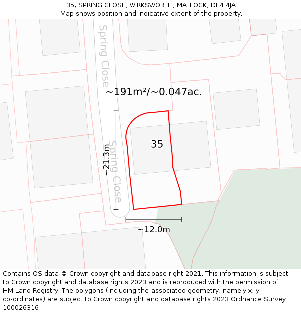 35, SPRING CLOSE, WIRKSWORTH, MATLOCK, DE4 4JA: Plot and title map