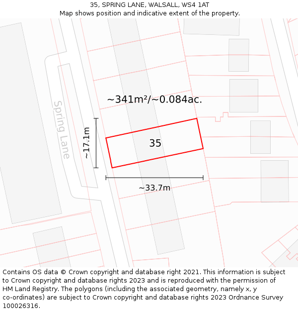 35, SPRING LANE, WALSALL, WS4 1AT: Plot and title map