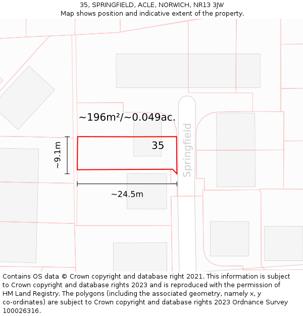 35, SPRINGFIELD, ACLE, NORWICH, NR13 3JW: Plot and title map