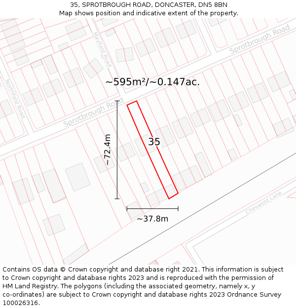 35, SPROTBROUGH ROAD, DONCASTER, DN5 8BN: Plot and title map