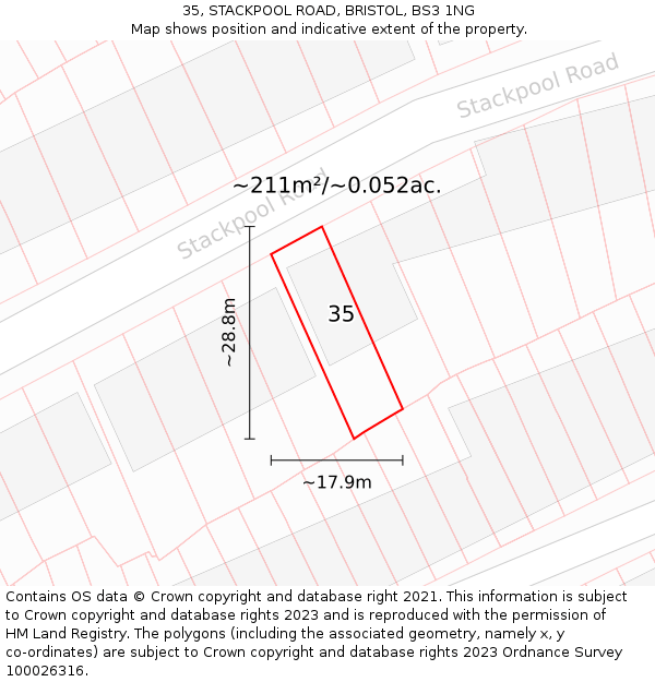 35, STACKPOOL ROAD, BRISTOL, BS3 1NG: Plot and title map