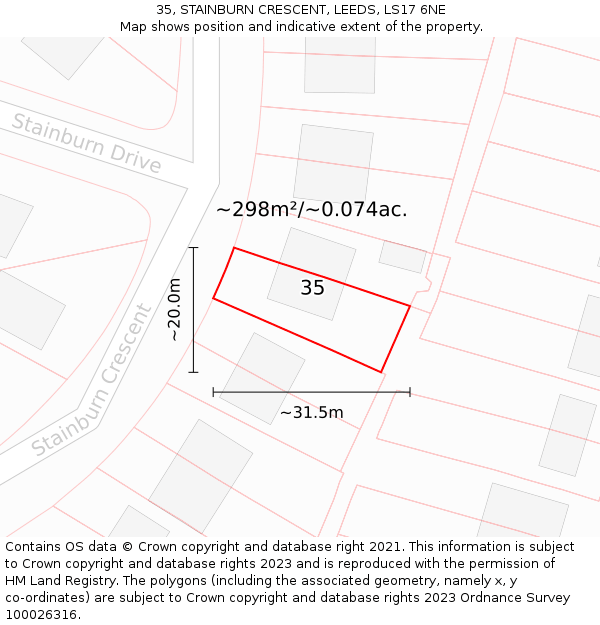 35, STAINBURN CRESCENT, LEEDS, LS17 6NE: Plot and title map