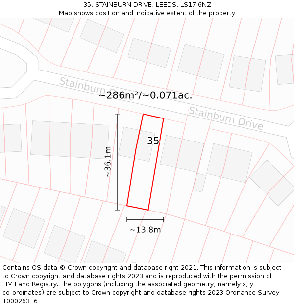35, STAINBURN DRIVE, LEEDS, LS17 6NZ: Plot and title map