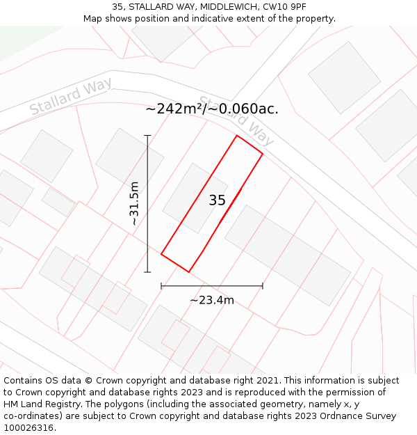 35, STALLARD WAY, MIDDLEWICH, CW10 9PF: Plot and title map