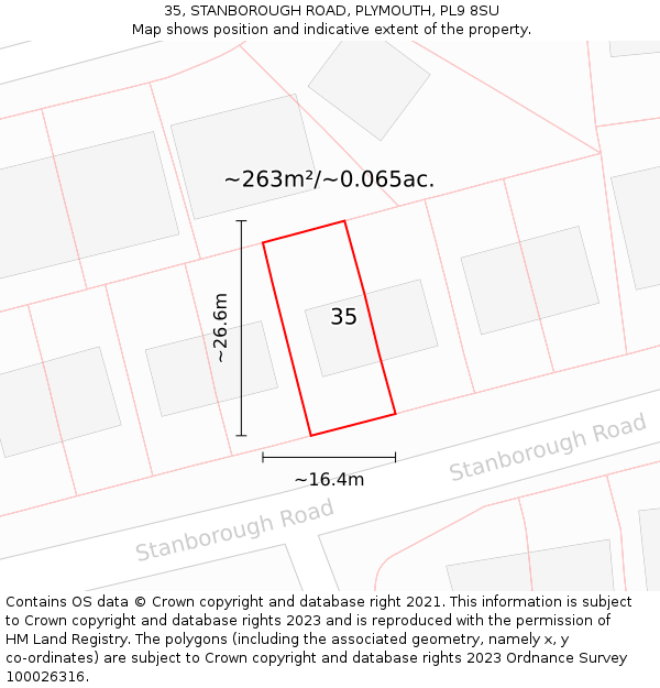 35, STANBOROUGH ROAD, PLYMOUTH, PL9 8SU: Plot and title map