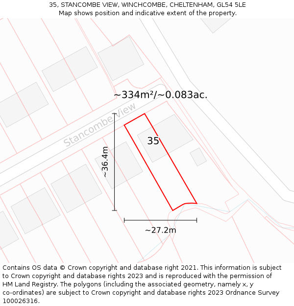 35, STANCOMBE VIEW, WINCHCOMBE, CHELTENHAM, GL54 5LE: Plot and title map
