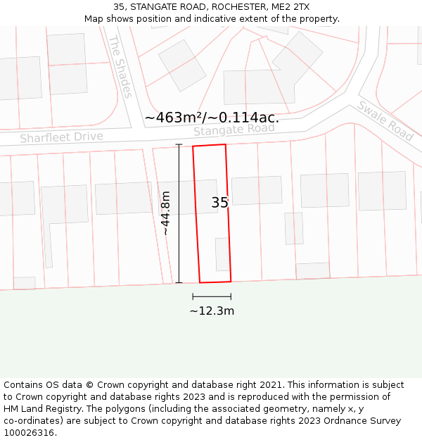 35, STANGATE ROAD, ROCHESTER, ME2 2TX: Plot and title map