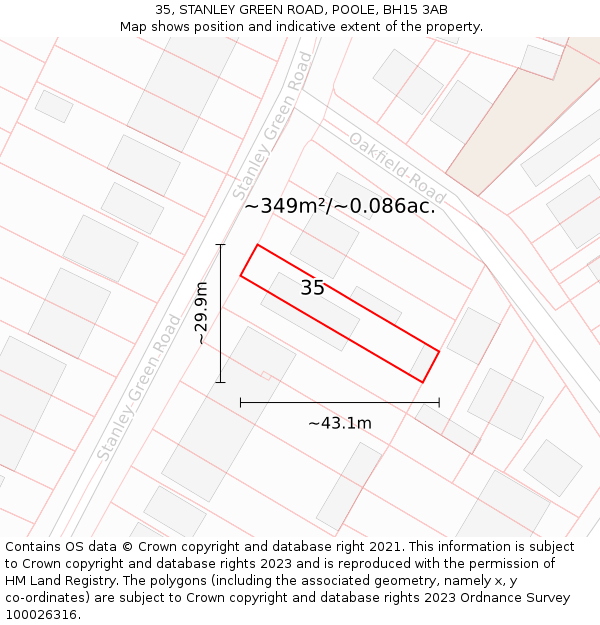 35, STANLEY GREEN ROAD, POOLE, BH15 3AB: Plot and title map