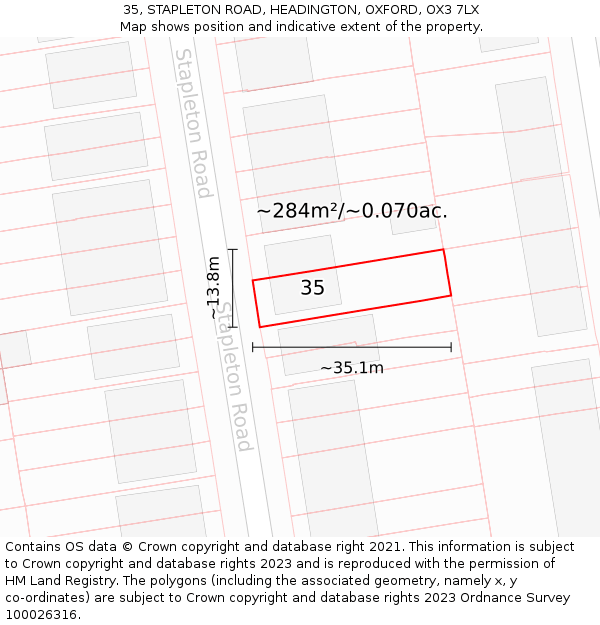 35, STAPLETON ROAD, HEADINGTON, OXFORD, OX3 7LX: Plot and title map