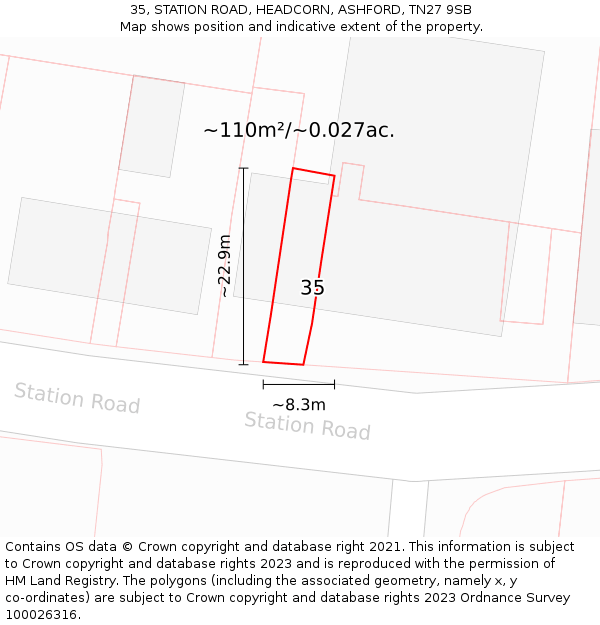 35, STATION ROAD, HEADCORN, ASHFORD, TN27 9SB: Plot and title map