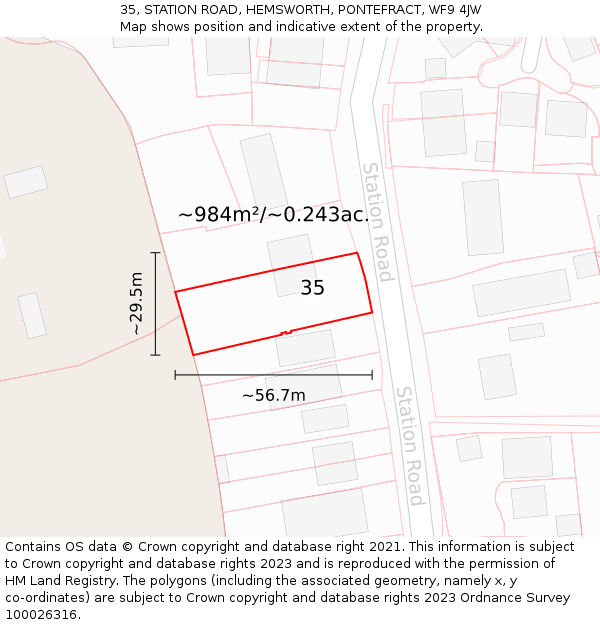 35, STATION ROAD, HEMSWORTH, PONTEFRACT, WF9 4JW: Plot and title map
