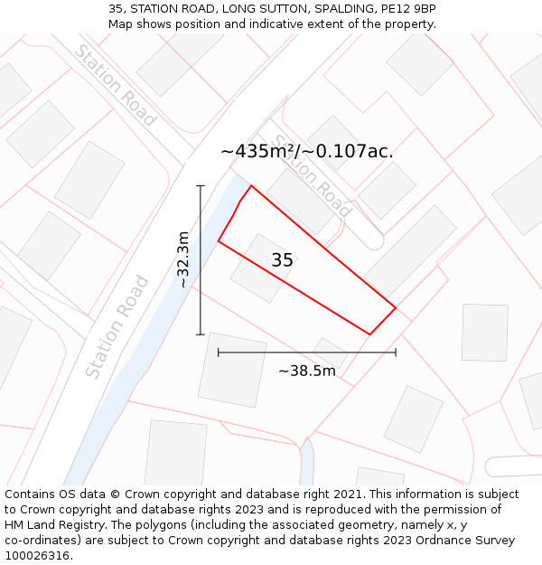 35, STATION ROAD, LONG SUTTON, SPALDING, PE12 9BP: Plot and title map
