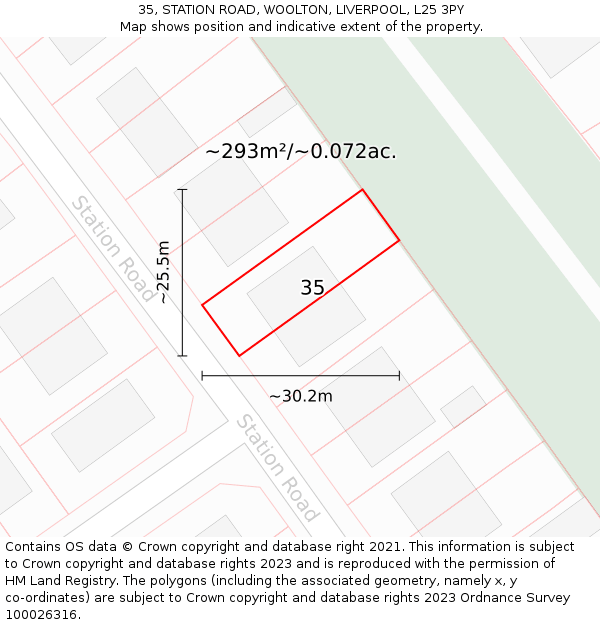 35, STATION ROAD, WOOLTON, LIVERPOOL, L25 3PY: Plot and title map