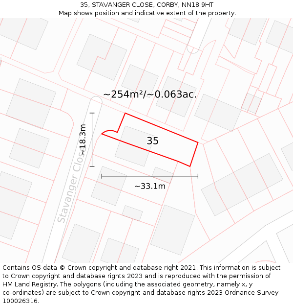 35, STAVANGER CLOSE, CORBY, NN18 9HT: Plot and title map