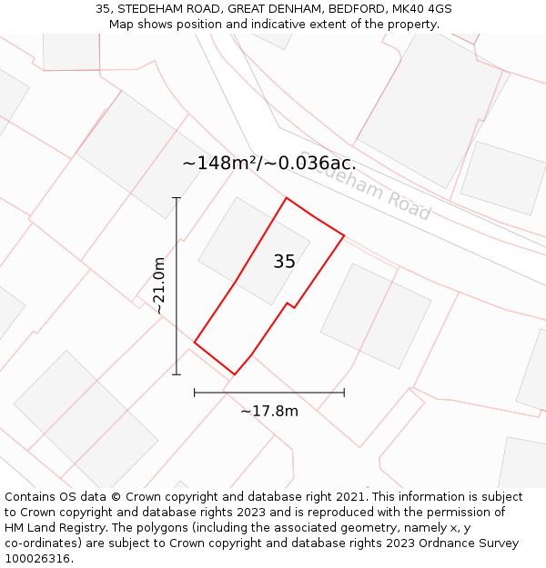 35, STEDEHAM ROAD, GREAT DENHAM, BEDFORD, MK40 4GS: Plot and title map