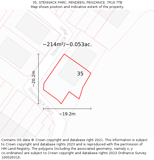 35, STENNACK PARC, PENDEEN, PENZANCE, TR19 7TB: Plot and title map