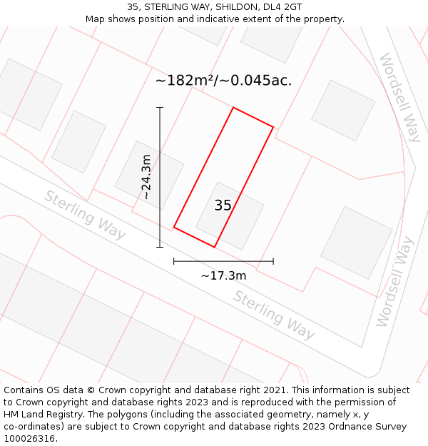 35, STERLING WAY, SHILDON, DL4 2GT: Plot and title map