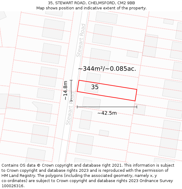 35, STEWART ROAD, CHELMSFORD, CM2 9BB: Plot and title map