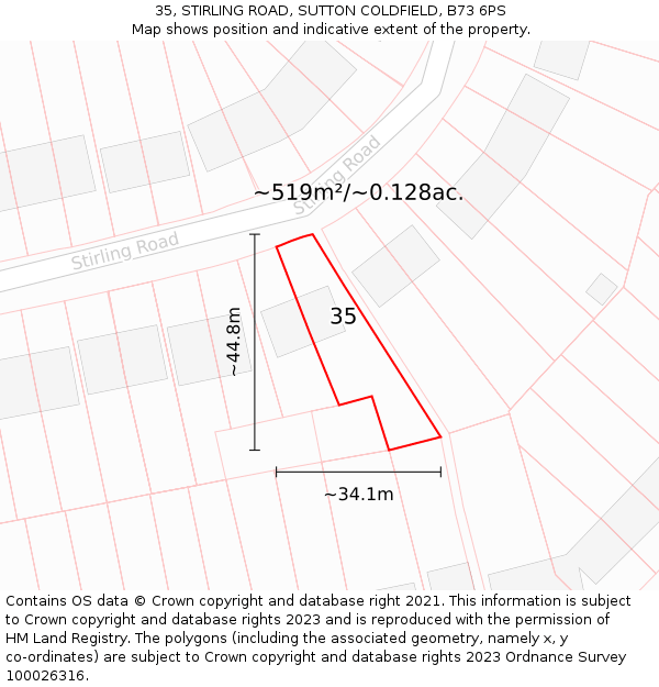 35, STIRLING ROAD, SUTTON COLDFIELD, B73 6PS: Plot and title map