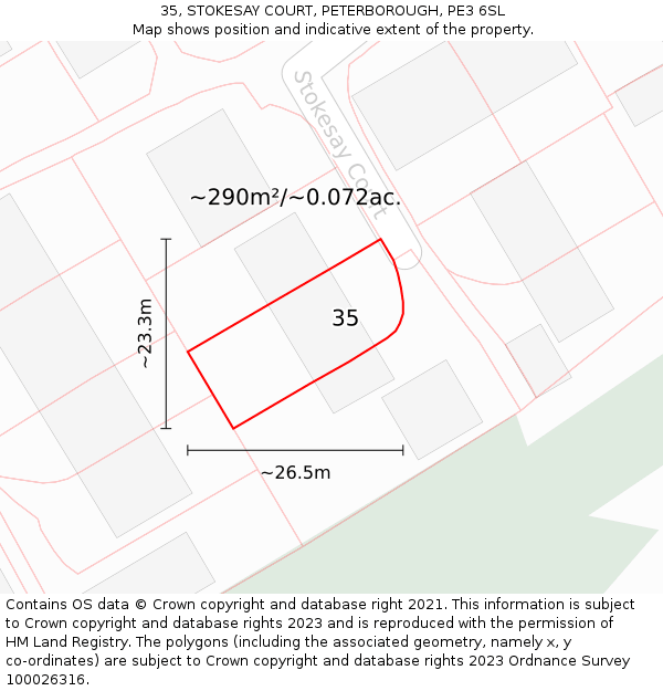 35, STOKESAY COURT, PETERBOROUGH, PE3 6SL: Plot and title map