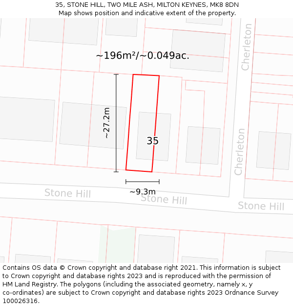 35, STONE HILL, TWO MILE ASH, MILTON KEYNES, MK8 8DN: Plot and title map