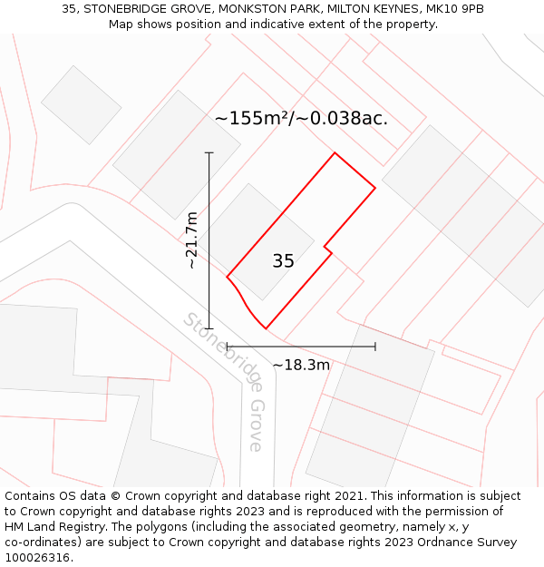 35, STONEBRIDGE GROVE, MONKSTON PARK, MILTON KEYNES, MK10 9PB: Plot and title map
