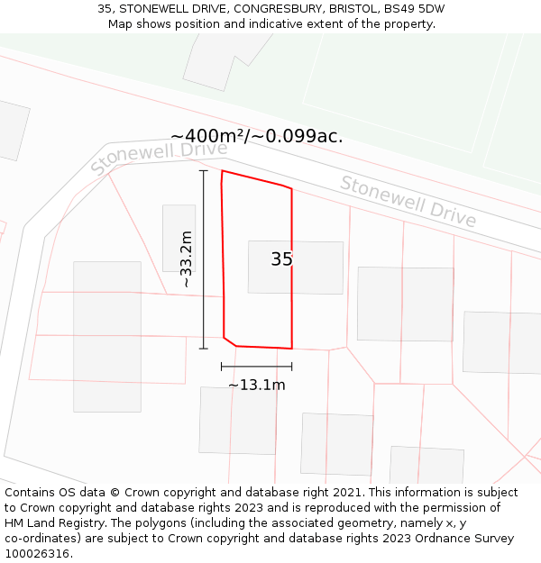 35, STONEWELL DRIVE, CONGRESBURY, BRISTOL, BS49 5DW: Plot and title map