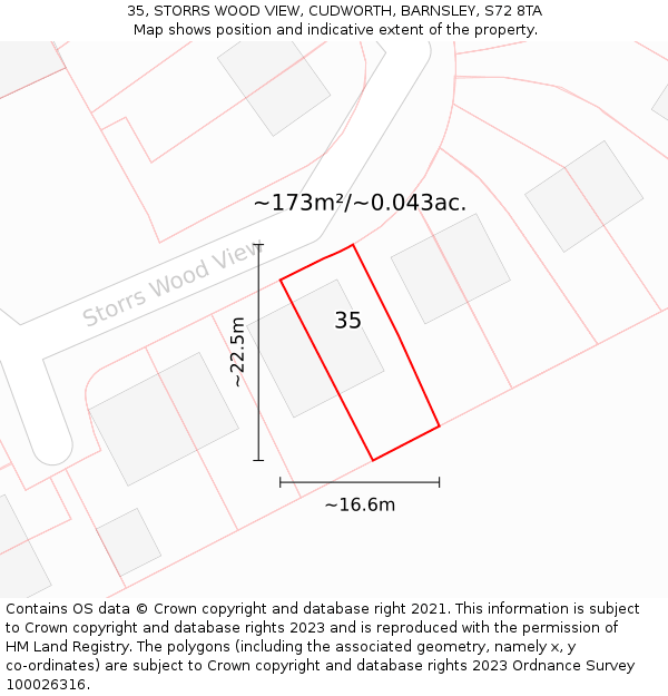 35, STORRS WOOD VIEW, CUDWORTH, BARNSLEY, S72 8TA: Plot and title map