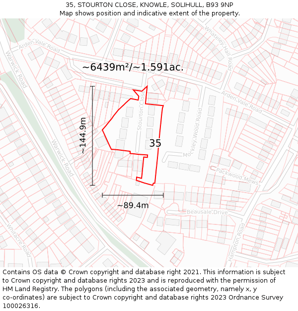35, STOURTON CLOSE, KNOWLE, SOLIHULL, B93 9NP: Plot and title map