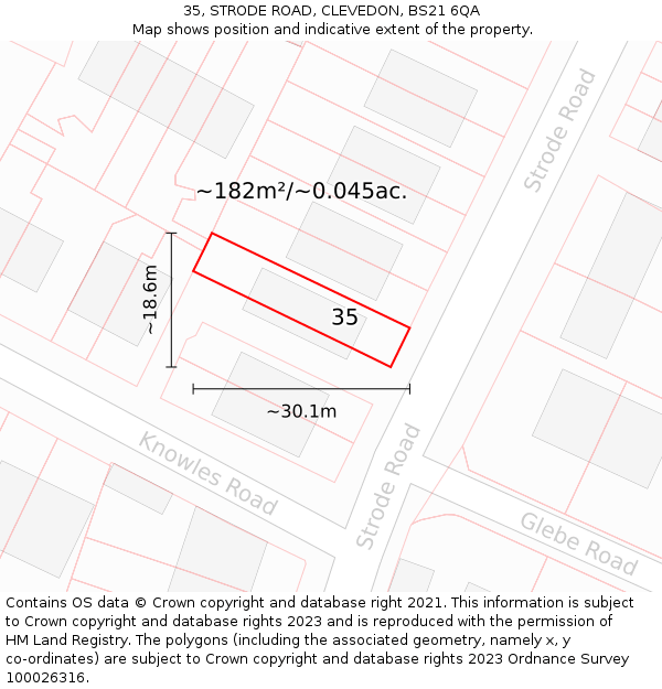 35, STRODE ROAD, CLEVEDON, BS21 6QA: Plot and title map