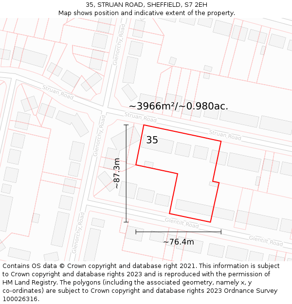 35, STRUAN ROAD, SHEFFIELD, S7 2EH: Plot and title map