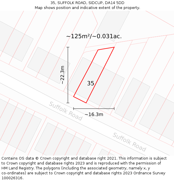 35, SUFFOLK ROAD, SIDCUP, DA14 5DD: Plot and title map