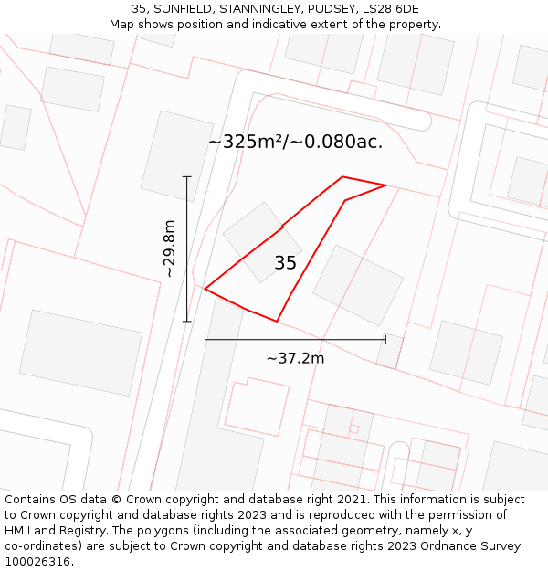35, SUNFIELD, STANNINGLEY, PUDSEY, LS28 6DE: Plot and title map