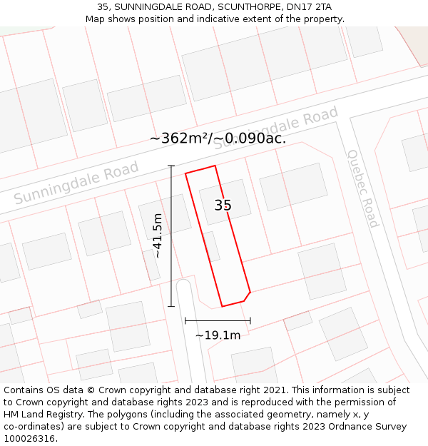 35, SUNNINGDALE ROAD, SCUNTHORPE, DN17 2TA: Plot and title map