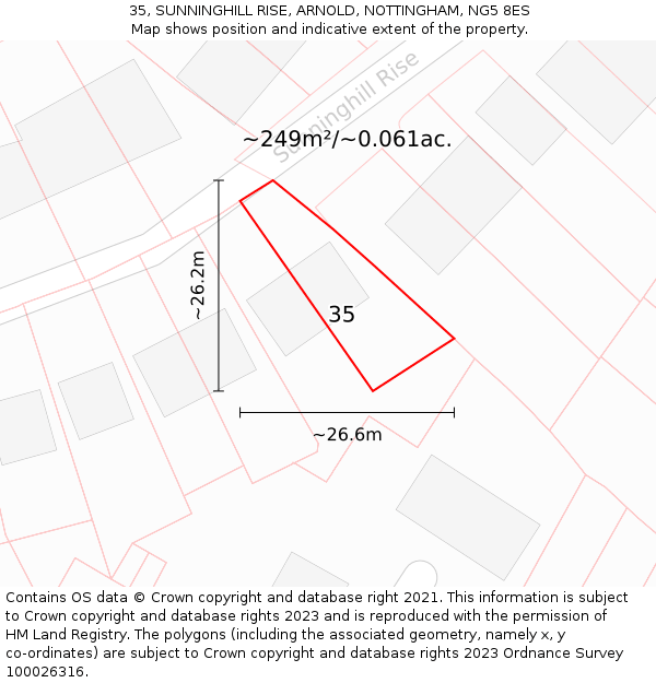 35, SUNNINGHILL RISE, ARNOLD, NOTTINGHAM, NG5 8ES: Plot and title map