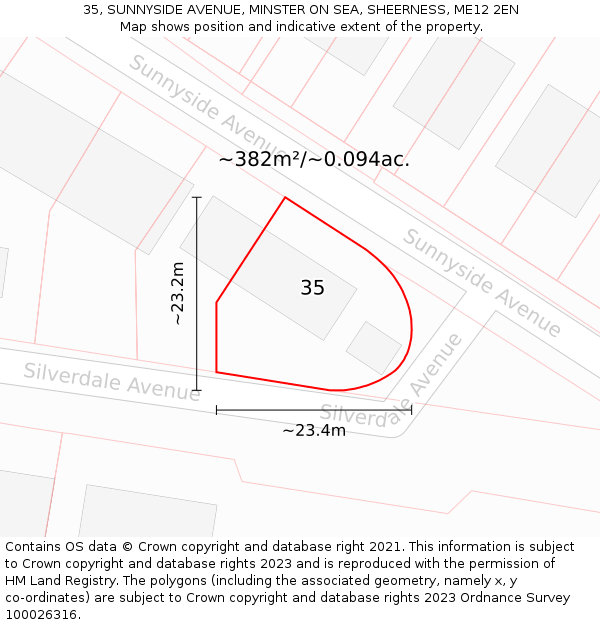 35, SUNNYSIDE AVENUE, MINSTER ON SEA, SHEERNESS, ME12 2EN: Plot and title map