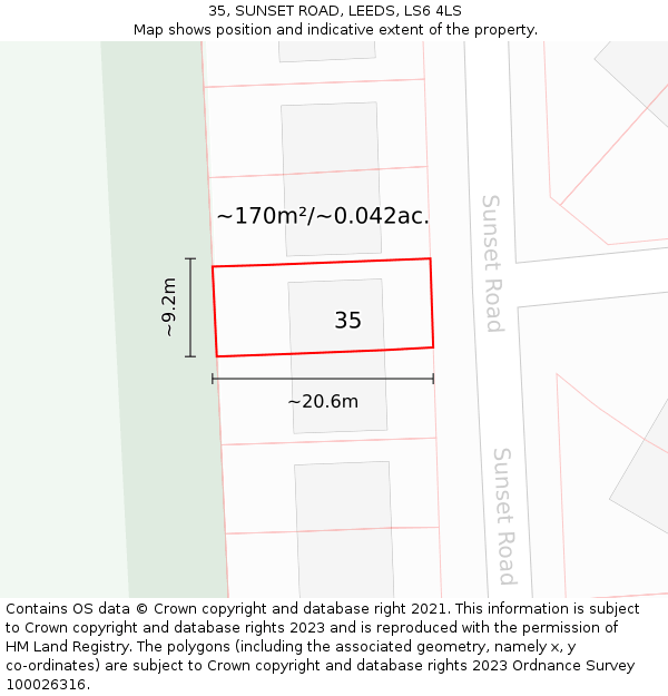 35, SUNSET ROAD, LEEDS, LS6 4LS: Plot and title map