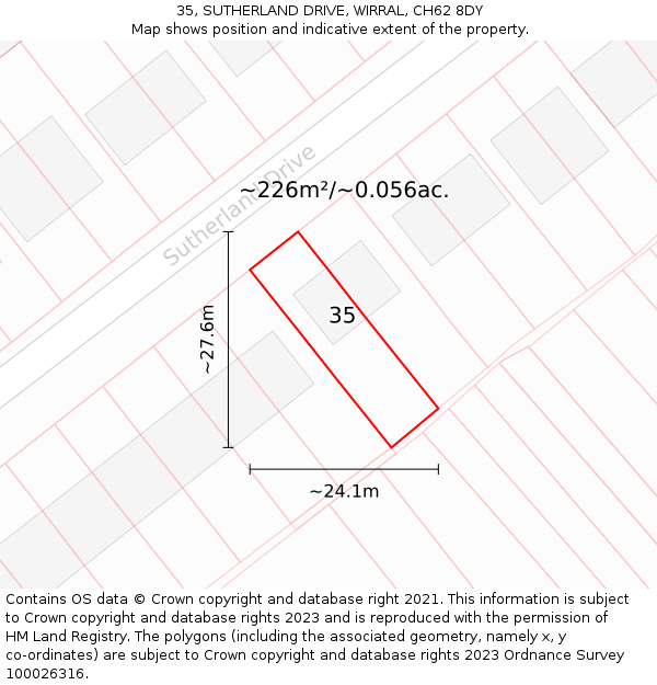 35, SUTHERLAND DRIVE, WIRRAL, CH62 8DY: Plot and title map