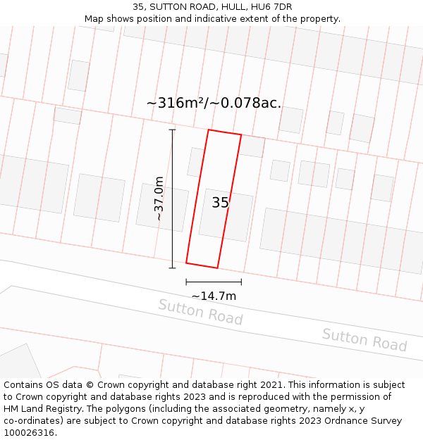 35, SUTTON ROAD, HULL, HU6 7DR: Plot and title map