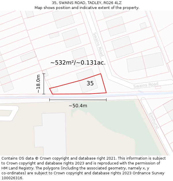 35, SWAINS ROAD, TADLEY, RG26 4LZ: Plot and title map