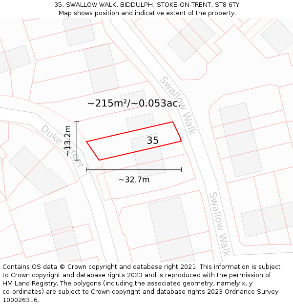 35, SWALLOW WALK, BIDDULPH, STOKE-ON-TRENT, ST8 6TY: Plot and title map