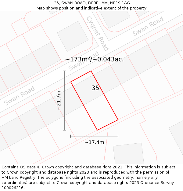 35, SWAN ROAD, DEREHAM, NR19 1AG: Plot and title map